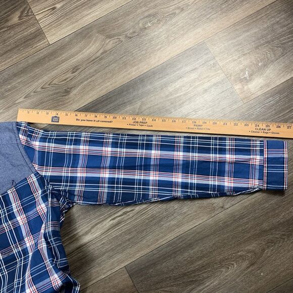 Express Shirt Mens XL Chambray Plaid Western Snap Red White Blue Cowboy Preppy - Picture 5 of 6